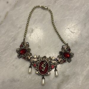 Disney Red and Silver Kids Necklace with Pearl Accents